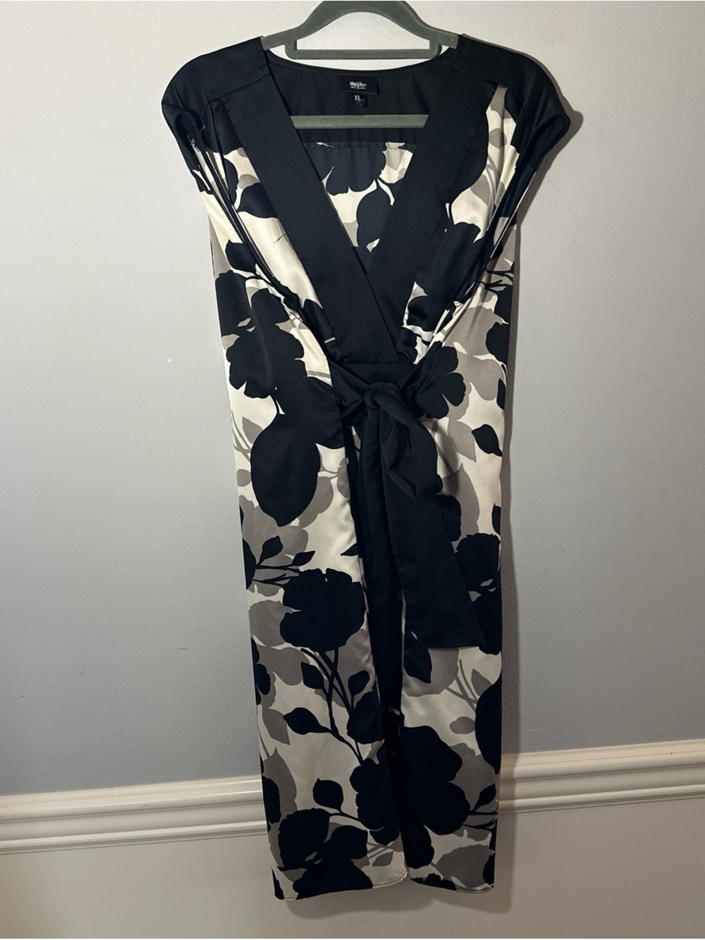 Mossimo Target 2007 Floral Satin Dress XL Black White Grey Sleeveless Y2K VYG - Picture 7 of 8